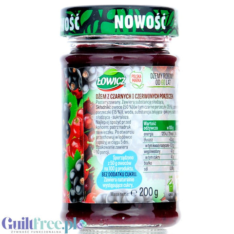 Łowicz Dżem z Czerwonej i Czarnej Porzeczki 6kcal - dżem porzeczkowy bez dodatku cukru, ultra niskokaloryczny