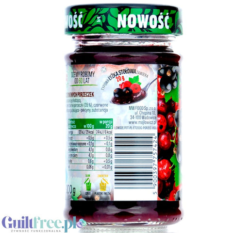 Łowicz Dżem z Czerwonej i Czarnej Porzeczki 6kcal - dżem porzeczkowy bez dodatku cukru, ultra niskokaloryczny