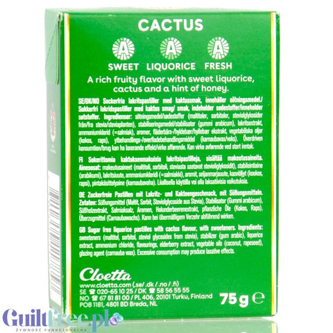 Läkerol Cactus 75g - Finnish sugar-free licorice with stevia, prickly pear flavor