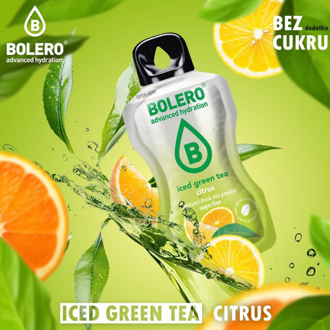 Bolero Drink Iced Green Tea Citrus 8g - napój instant w saszetce, ze stewią, Mrożona Zielona Herbata, Cytryny & Pomarańcze