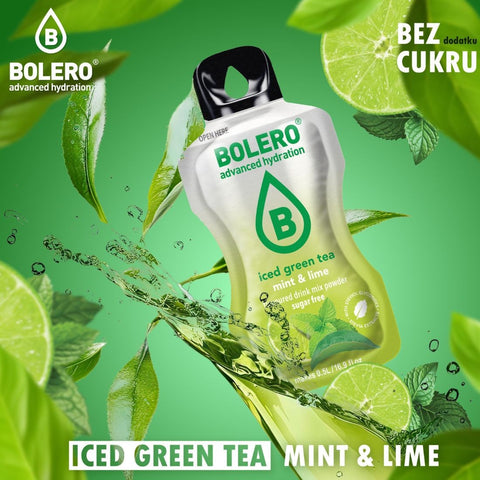 Bolero Drink Iced Green Tea Mint & Lime 8g - napój instant w saszetce, ze stewią,  Mrożona Zielona Herbata Mięta z Limonką