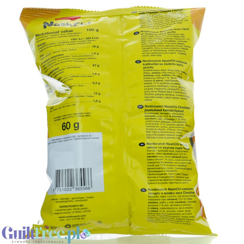 Nordcrunch NashChi Cheddar - oat and pea crisps flavored with Cheddar cheese.