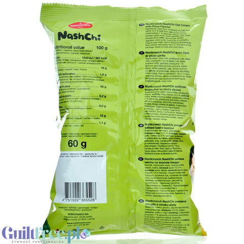 Nordcrunch NashChi Pizza - oat and pea crisps with pizza flavor.
