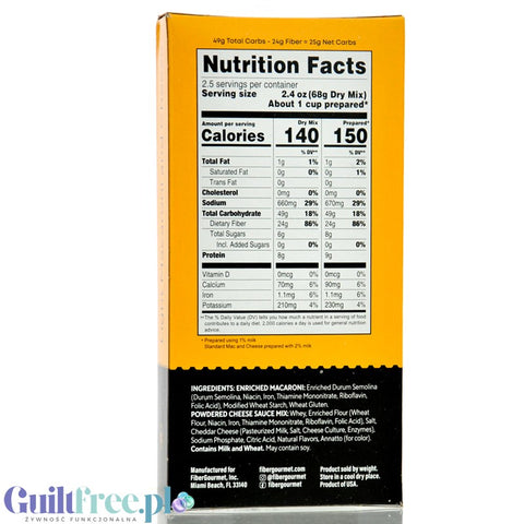 Fiber Gourmet Light Macaroni and Cheese - błonnikowy makaron 48% mniej kalorii z sosem serowym