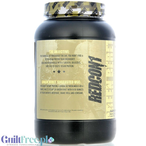 RedCon1 Green Beret Vegan Protein Strawberry - wegańska odżywka białkowa ze stewią i erytrolem, bez sukralozy
