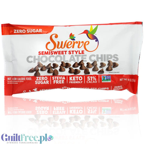 Swerve Semi Sweet Chocolate Chips - kropelki keto ciemnej czekolady bez cukru tylko z erytrolem