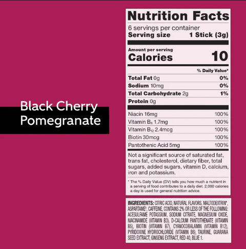 Pure Kick Energy Black Cherry Pomegranate - saszetki bez cukru, napój instant z kofeiną, witaminami i elektrolitami