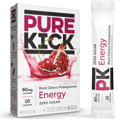 Pure Kick Energy Black Cherry Pomegranate - saszetki bez cukru, napój instant z kofeiną, witaminami i elektrolitami