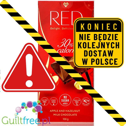 RED Delight Apple & Hazelnut - mleczna czekolada z orzechami laskowymi i jabłkami bez dodatku cukru, 30% mniej kalorii