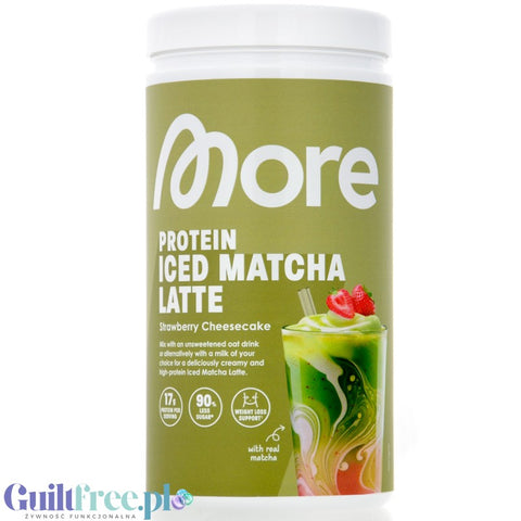 More Nutrition Protein Iced Matcha Latte Strawberry Cheesecake - proteinowa zielona herbata matcha bez cukru 16g białka