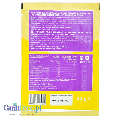 Inlead Whey Protein Vanilla Ice Cream - vanilla protein supplement in a sachet of WPC WPI