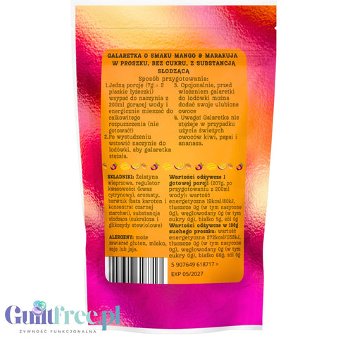 Funky Jelly Mango & Passion Fruit Galaretka x 15 porcji - galaretka bez cukru, smak Mango & Marakuj﻿a, 19kcal w porcji