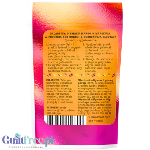 Funky Jelly Mango & Passion Fruit Galaretka x 3 porcje - galaretka bez cukru, smak Mango & Marakuj﻿a, 19kcal w porcji