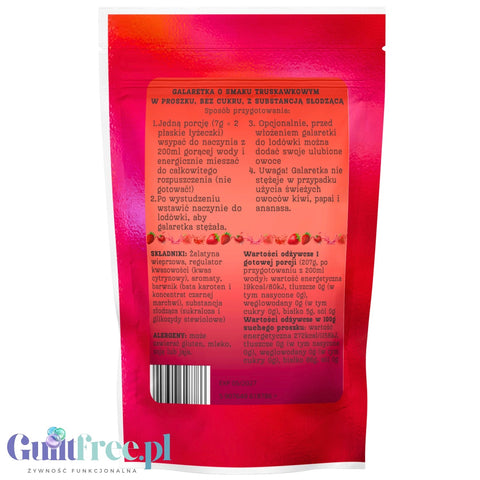 Funky Jelly Strawberry Galaretka instant x 15 porcji - galaretka bez cukru o smaku truskawkowym