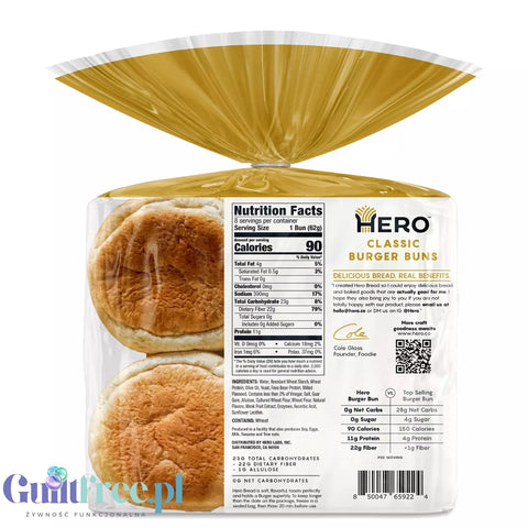 Hero Bread Classic Burger Buns - Keto bułki do burgerów, 8szt, 90kcal
