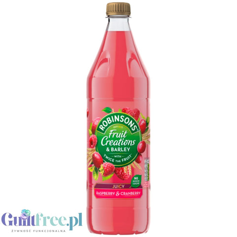 Robinsons Real Fruit Barley Raspberry & Cranberry Squash 1L  - skoncentrowany syrop bez cukru i kalorii, Malina & Żurawina