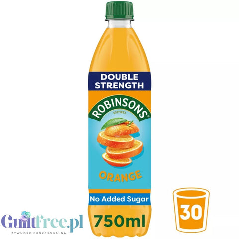 Robinsons Double Strength Orange Squash 0,75L - skoncentrowany syrop do rozcieńczania bez cukru i kalorii, Pomarańcza
