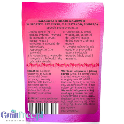 Funky Jelly Raspberry Galaretka Malinowa x 3 porcje - galaretka bez cukru o smaku malinowym