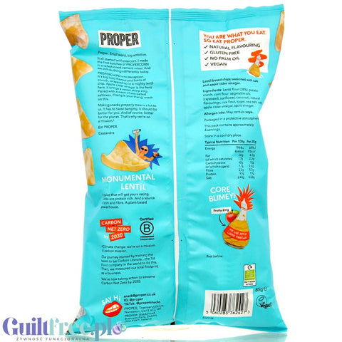 Proper Chips Salt & Vinegar Lentil Chips 85g - salt lentil chips with vinaigrette 93kcal