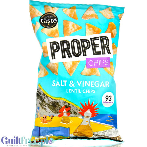 Proper Chips Salt & Vinegar Lentil Chips 85g - salt lentil chips with vinaigrette 93kcal