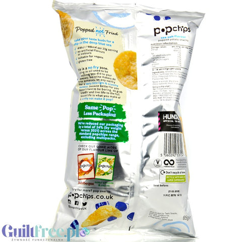 Popchips Sea Salt 85g - baked chips 50% less fat, vegan & without palm oil