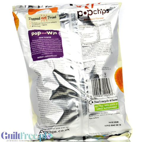 Popchips Barbeque 50g - baked BBQ chips 50% less fat, no palm oil