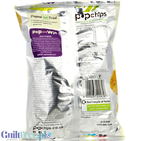 Popchips Cream & Onion 50g - baked chips 50% less fat, flavor Cream & Onion