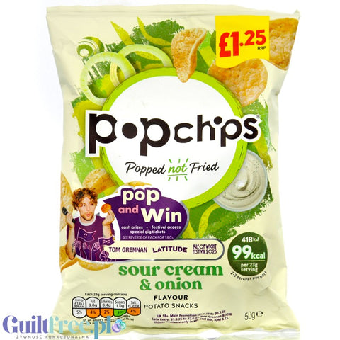 Popchips Cream & Onion 50g - baked chips 50% less fat, flavor Cream & Onion