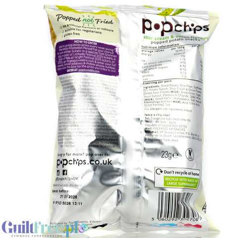 Popchips Cream & Onion 23g - baked chips 50% less fat, flavor Cream & Onion