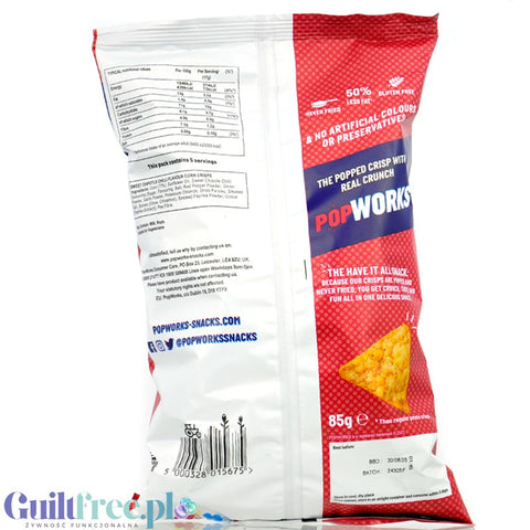 Pop Works Sweet Chipotle Chilli 85g - spicy corn tortilla chips 50% less fat