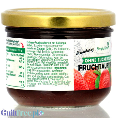 Simply Keto Strawberry 28kcal - keto dżem bez cukru z erytrolem Truskawka