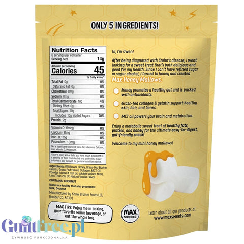 Know Brainer Max Honey Mallow Very Vanilla Mini Marshmallows - honey mini protein marshmallows with kolegan and MCTs