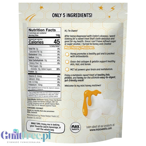 Know Brainer Max Honey Mallow Honey Hot Stuff Mini Marshmallows - spicy! Mini protein marshmallows with collagen and MCTs