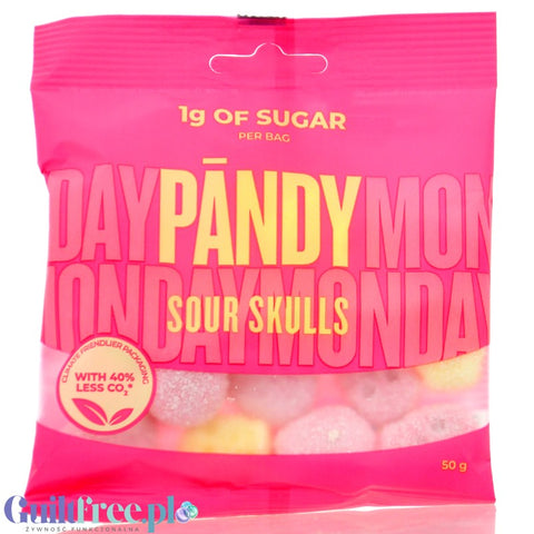 Pandy Sour Skulls - sour fiber jellies without sugar 45% less calories, raspberry and lemon