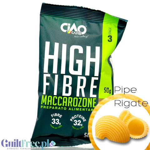 Ciao Carb Maccarozone Stage 3, Pipe Rigate 50g - włoski makaron niskowęglowodanowy niskie IG,  33g białka