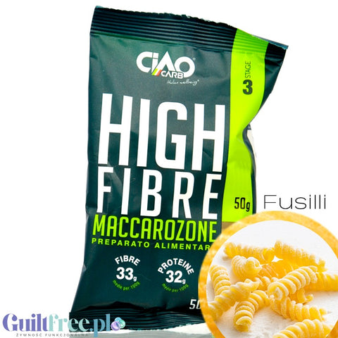 Ciao Carb Maccarozone Stage 3, Fusilli 50g - włoski makaron niskowęglowodanowy niskie IG, 33g białka
