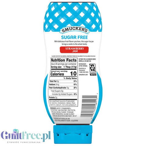 Smucker's Strawberry Jam 0,47KG - dżem truskawkowy bez cukru 80% mniej kalorii w wyciskanej butelce