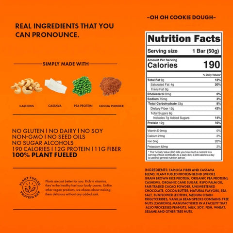 TRUBAR Oh Oh Cookie Dough - a savory vegan protein bar without gluten, soy or sweeteners