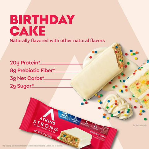 Atkins Strong Birthday Cake PUDEŁKO x 4 BATONY - baton białkowy z masłem migdałowym, bez maltitolu