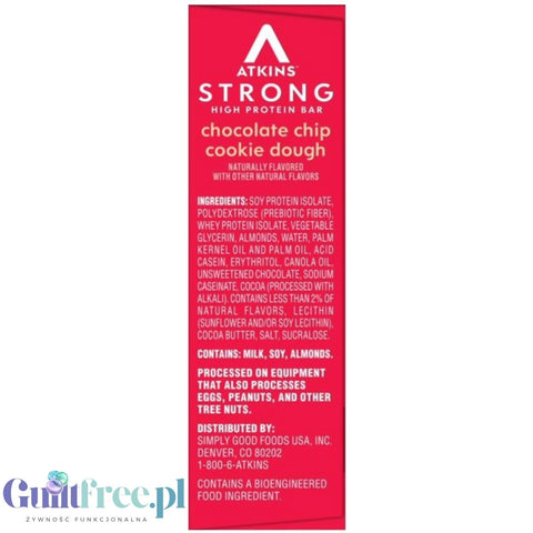 Atkins Strong Chocolate Chip Cookie Dough - baton proteinowy20g białka, bez maltitolu