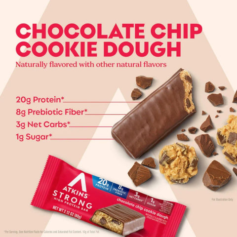 Atkins Strong Chocolate Chip Cookie Dough - baton proteinowy20g białka, bez maltitolu