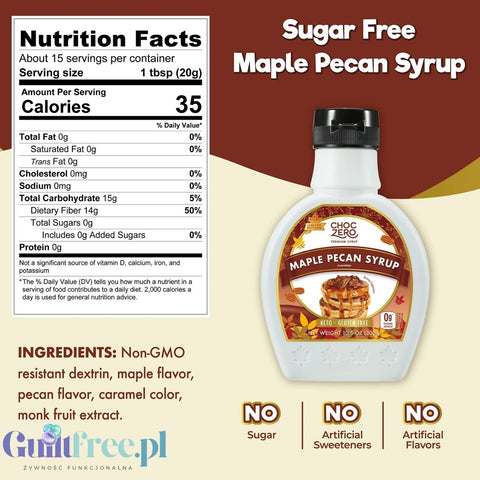 Choc Zero Maple Pecan Syrup - naturalny bardzo gęsty syrop bez cukru z błonnikiem o smaku klonowo-pekanowym
