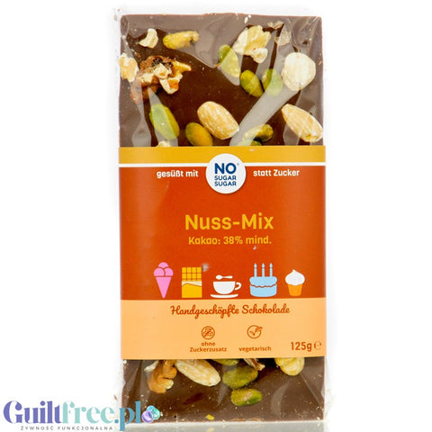 NO SUGAR SUGAR Nuss-Mix - artisanal milk chocolate with various nuts without sugar with erythrol and stevia