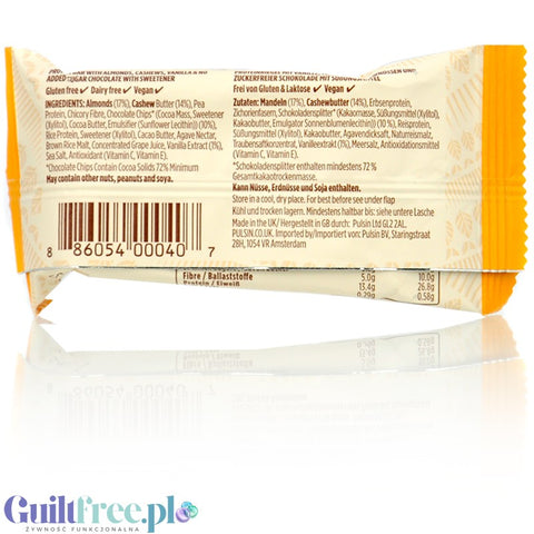 Pulsin Vanilla Choc Chip & Almond - Wegański Baton Białkowy Wanilia & Czekolada z Ksylitolem
