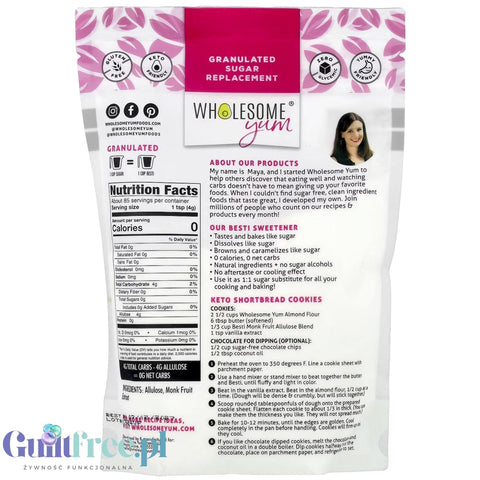 Wholesome Yum Nature's Besti Granular 340g - słodzik w kryształkach, keto odpowiednik cukru bez kalorii