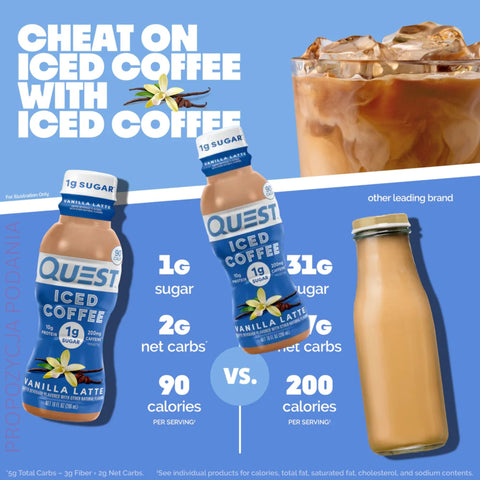 Quest Iced Coffee Vanilla Latte RTD - proteinowa waniliowa kawa mrożona 90kcal, bez cukru