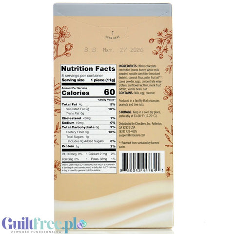 Choc Zero Keto Bark, Cookies & Cream - keto biała czekolada z kawałkami ciasteczek, bez cukru z monk fruit