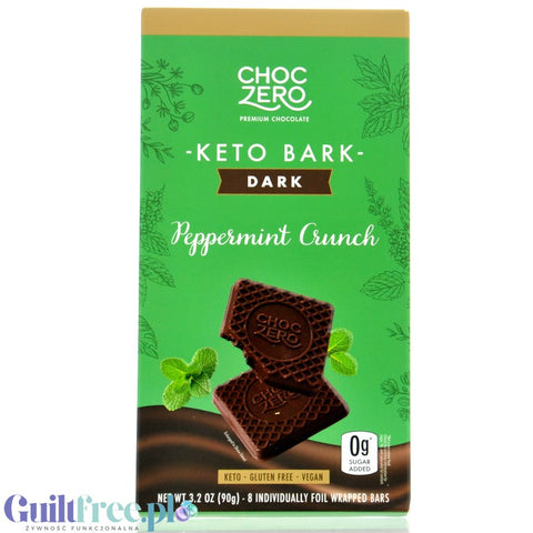 Choc Zero Keto Bark, Dark Chocolate Peppermint - wegańska keto ciemna czekolada z miętą, bez cukru i maltitolu