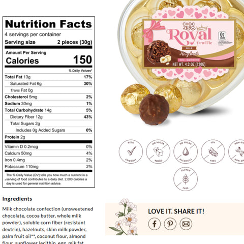 Choc Zero Royal Truffle Milk & Hazelnut - keto trufle czekoladowe z orzechami bez cukru i maltitolu