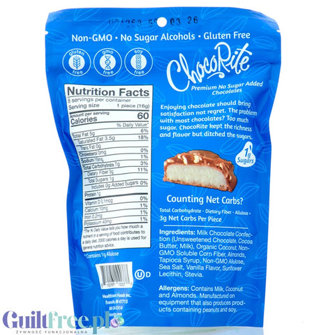 Healthsmart ChocoRite Milk Chocolate Coconut Almond - czekoladki w polewie bez cukru